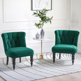 HOMCOM Velvet Accent Chair Set of 2, Button Tufted Wingback Chair with Rubber Wood Legs for Living Room, Bedroom, Dark Green