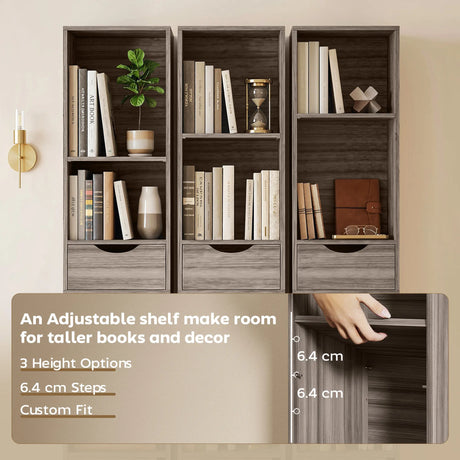 HOMCOM Bookcase with Drawers Adjustable Shelf Bookshelf with 2 Drawers and Cabinet 158 cm Grey