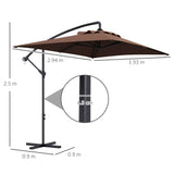 Outsunny 3m Square Canopy Cantilever Parasol, with Cross Base - Brown