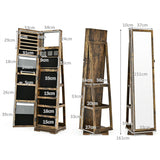 Full Length Mirrored Jewellery Cabinet Rotates 360 with Open Display Shelves-Brown-Coffee