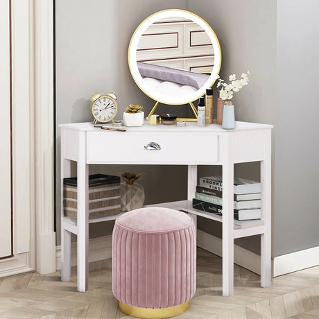 Corner Wooden Piece Laptop Computer Desk-White