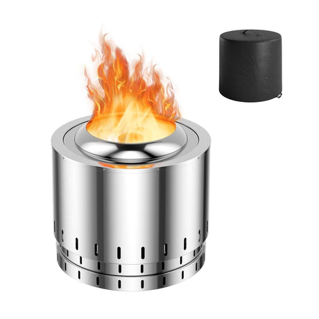 Smokeless Stainless Steel Fire Pit with Ash Pan for Yard Camping-Silver