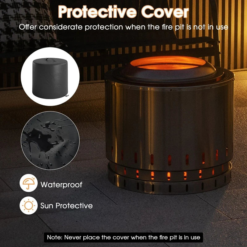 Smokeless Stainless Steel Fire Pit with Ash Pan for Yard Camping-Silver