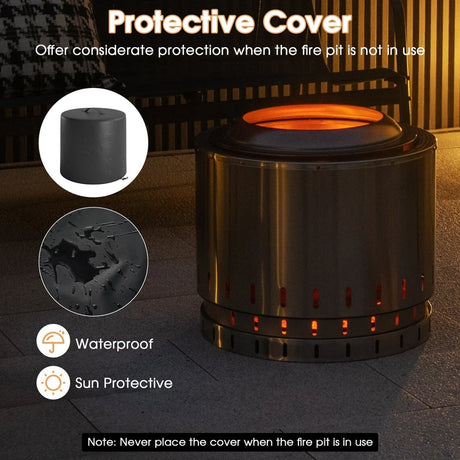 Smokeless Stainless Steel Fire Pit with Ash Pan for Yard Camping-Silver