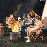 Smokeless Stainless Steel Fire Pit with Ash Pan for Yard Camping-Silver