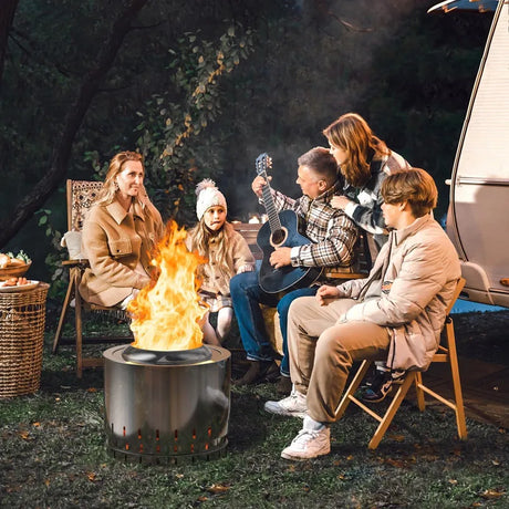 Smokeless Stainless Steel Fire Pit with Ash Pan for Yard Camping-Silver