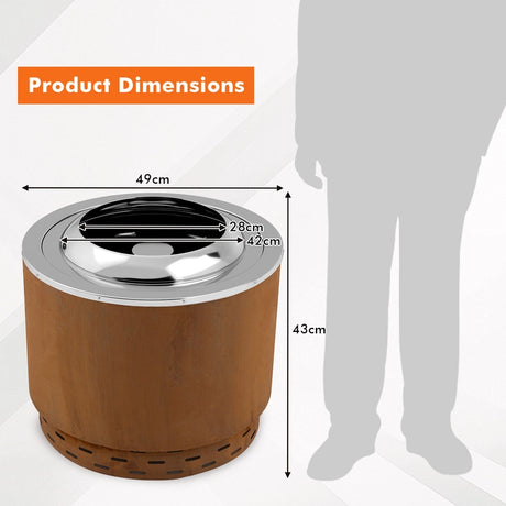 49cm Smokeless Stainless Steel Fire Pit with Weathering Steel Shell