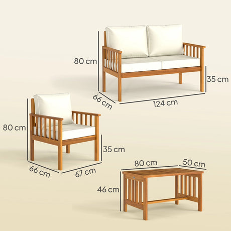 Outsunny Four-Piece Acacia Wood Garden Sofa Set - Teak/Cream