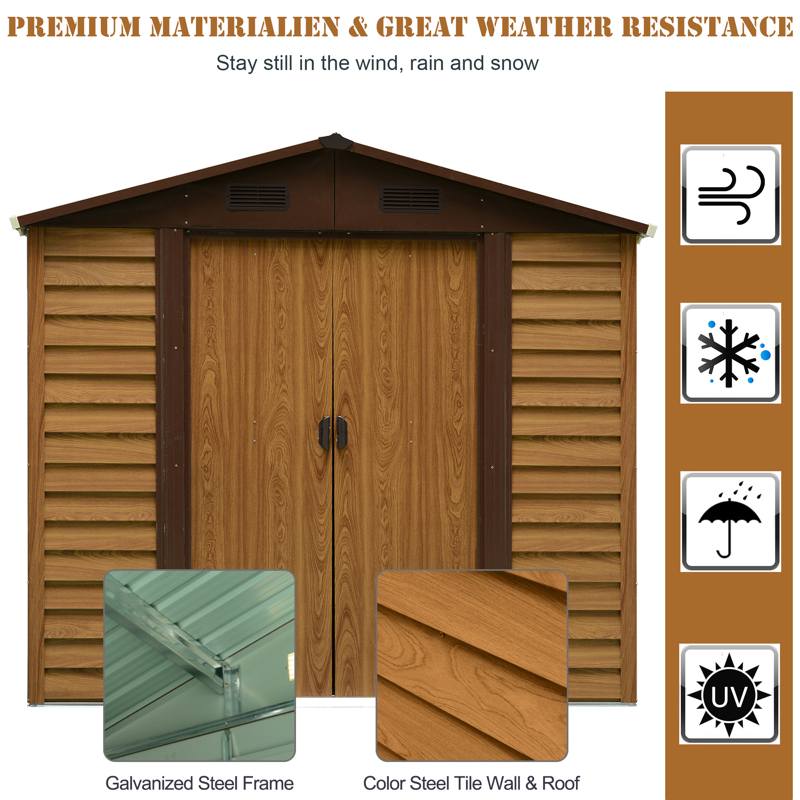 Outsunny 8 x 6ft Garden Metal Storage Shed House Hut Gardening Tool Storage with Kit and Ventilation, Brown