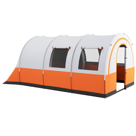 Outsunny 3000mm Waterproof Camping Tent, 5-6 Man Family Tent with Living and Bedroom, Carry Bag Included, Cream and Orange