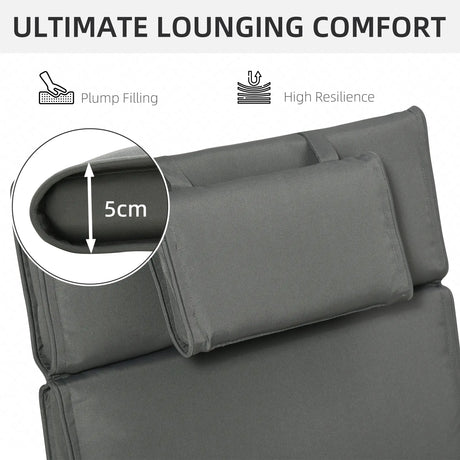 Outsunny Garden Sun Lounger Cushion Replacement Soft Sunbed Reclining Chair Relaxer Pad with Pillow, Cushion ONLY - Grey