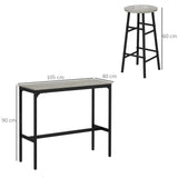 HOMCOM 3 Piece Bar Table Set with 2 Stools, Industrial Bar Table and Stool Set, Dining Table and Chair Set, Grey