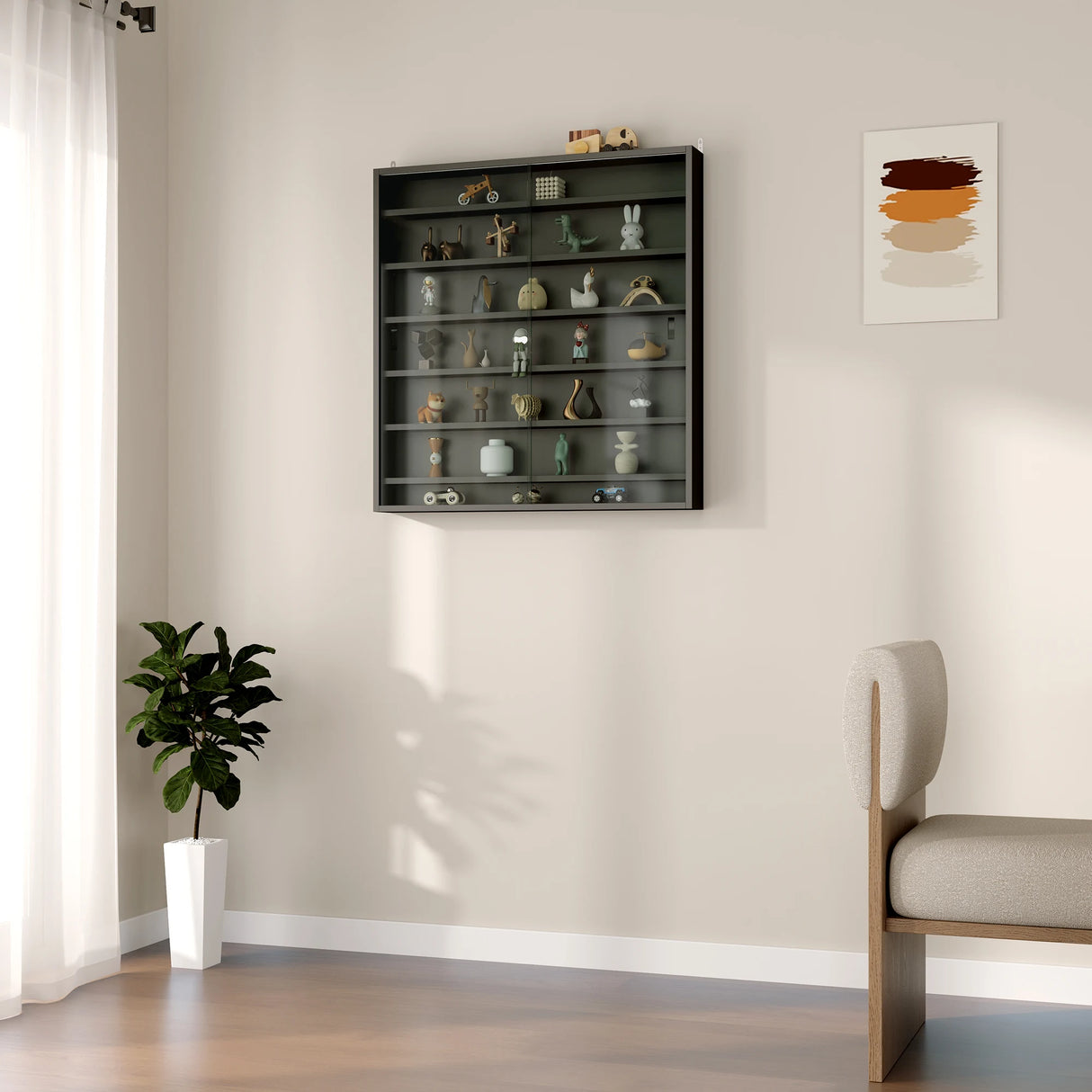 HOMCOM Six Shelf Display Cabinet, with Glass Doors - Black