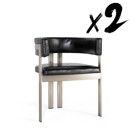 Giner and Colomer – Armchair In Black Leather With Gold-Coloured Metal Frame