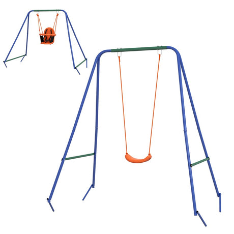 Outsunny Two-In-One Toddler Garden Swing, with Comfortable Seat, Safety Belt - Orange and Blue