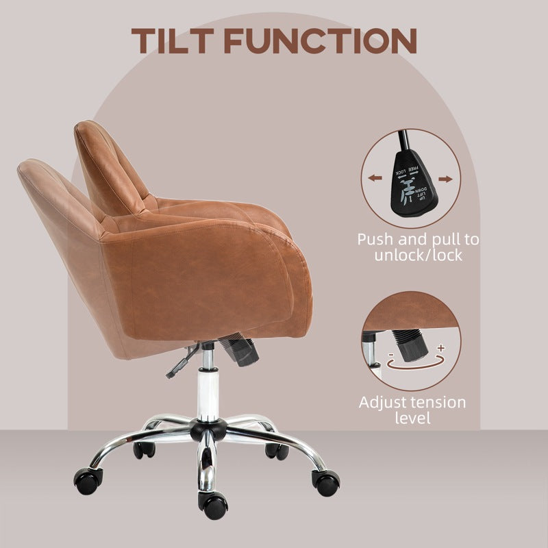 HOMCOM Faux Leather Tub Office Chair, with Wheels - Brown