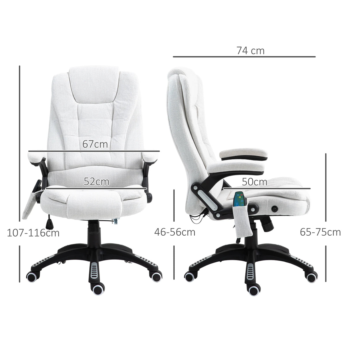 Vinsetto Massage Recliner Chair Heated Office Chair with Six Massage Points Linen-Feel Fabric 360 Swivel Wheels Cream White