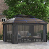 Outsunny 4 x 3m Aluminium Frame Hard Gazebo, with Accessories - Brown