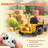 AIYAPLAY 12V Ride on Tractor and Trailer with Remote Control, Music, Shifter, Start-Up Sound, for Kids Ages 3-8 Years, Yellow