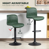 HOMCOM Bar Stools Set of 2, PU Leather Barstools with Backrest and Footrest for Kitchen, Counter, Breakfast Bar, Green