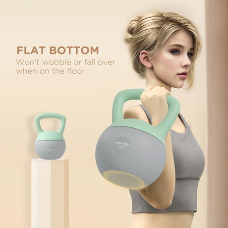 SPORTNOW 2 x 6kg Soft Kettlebell, Kettle Bell with Non-Slip Handle, for Home Gym, Strength Training, Cardio - Grey and Green