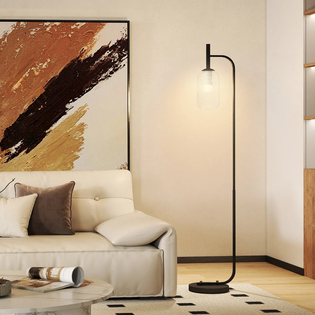 HOMCOM Floor Lamp for Living Room with Glass Lampshade, Modern Standing Lamp with Foot Switch for Bedroom, Bulb not Included, Black