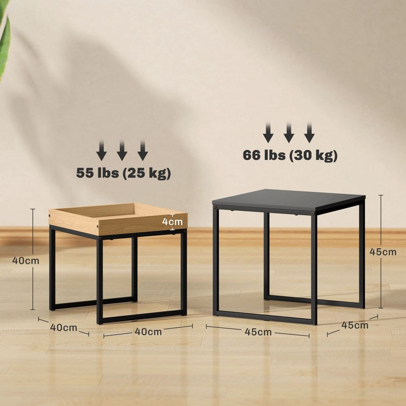 HOMCOM Set of Two Boxy Nesting Tables - Black/Wood-Effect