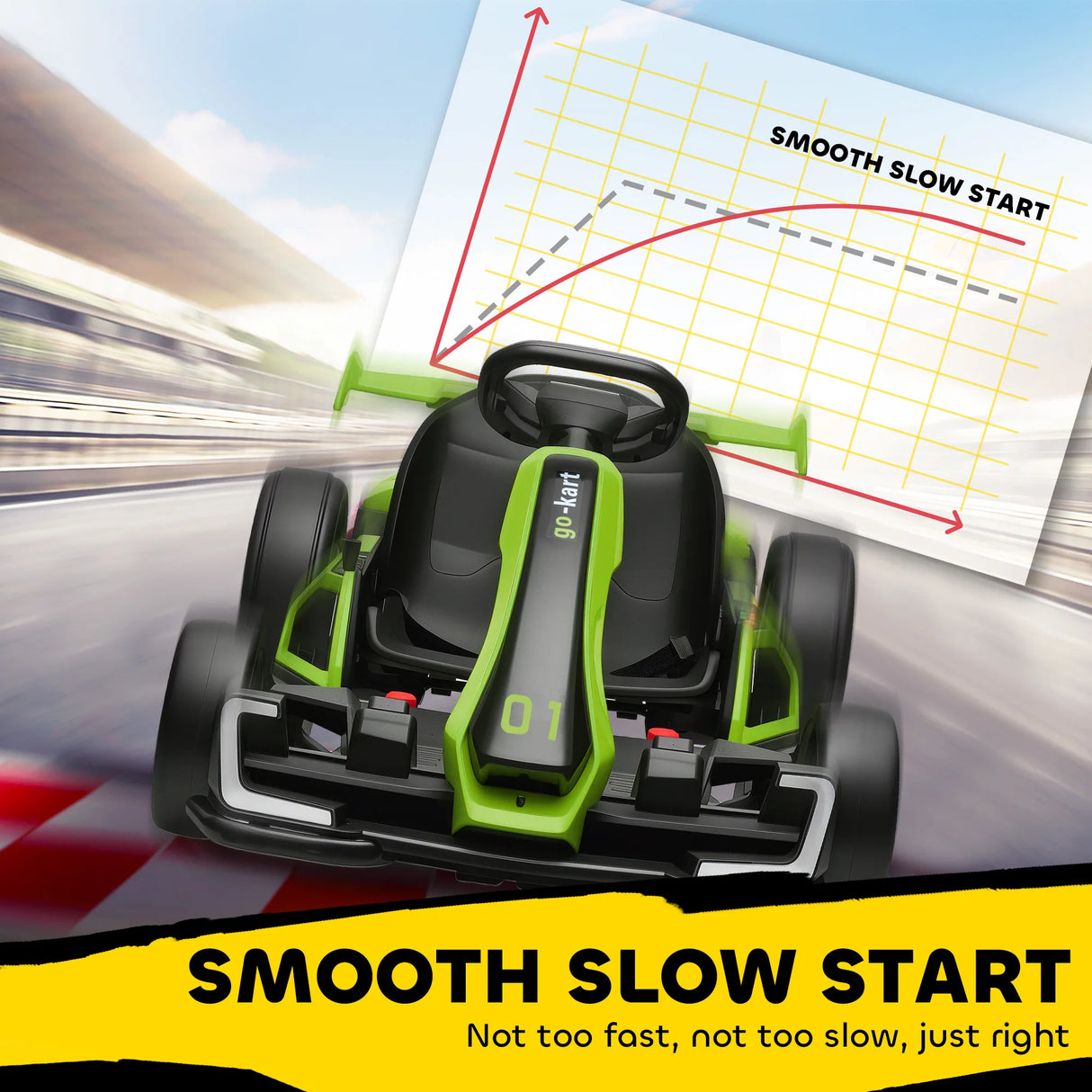 HOMCOM 24V Electric Go Kart for Kids with Adjustable Seat for 6-12 Years, Green