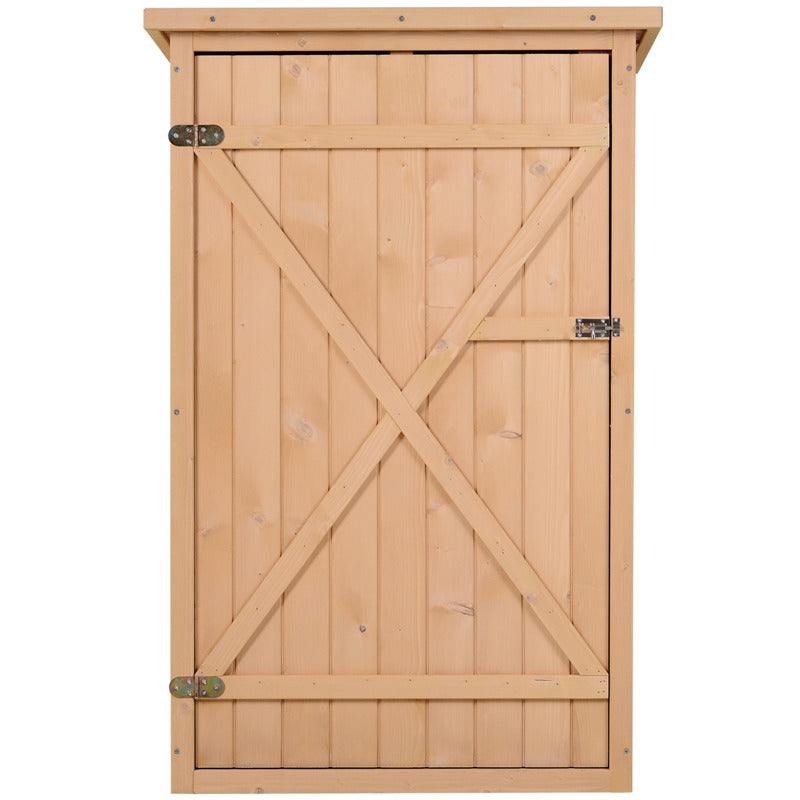 Outsunny Garden Shed Wooden Garden Storage Shed Fir Wood Tool Cabinet Organiser with Shelves 75L x 56W x115Hcm Natural