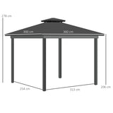 Outsunny 3.6 x 3 (m) Outdoor Polycarbonate Gazebo, Double Roof Hard Top Gazebo with Nettings & Curtains for Garden, Lawn, Patio