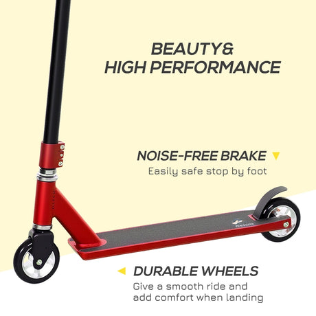 HOMCOM Stunt Scooter, 360 Entry Level Tricks Scooter w/ Lightweight Aluminium Deck and ABEC 7 Bearing, For Age 14+ Beginners, Red