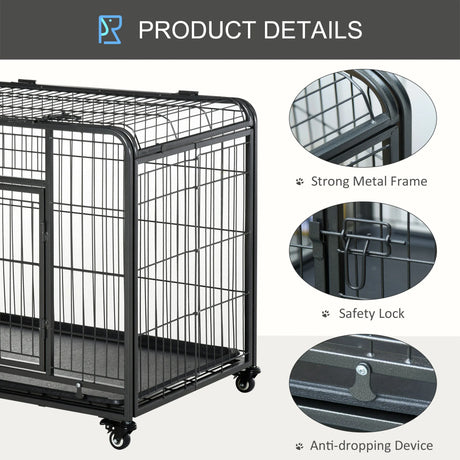 PawHut Metal Dog Cage Kennel Locking Door & Wheels Removable Tray Openable Top For Large Pets 109.5 x 71 x 78 cm