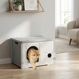 PawHut Cat House Stackable Pet Shelter with Removable Cushion for Indoor Outdoor Use Grey