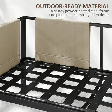 Outsunny 5 Seater Garden Corner Sofa Set, 4 Pieces Metal Garden Furniture Set with Loveseats, Glass Top Coffee Table, Breathable Mesh Pocket, Outdoor Conversation Furniture with Cushions, Khaki