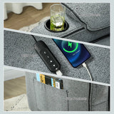 HOMCOM Electric Massage Recliner Armchair with Vibration, Heat, Whisper-Quiet Motor, Memory Function, Velvet Power Reclining Chair with Spring Pack, USB Port, Footrest, Side Pocket, Cup Holders, Grey