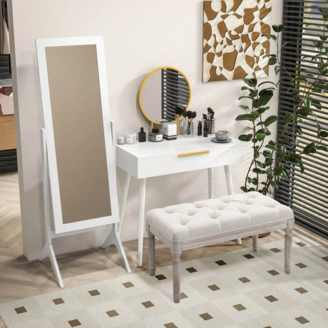 HOMCOM Elegant Dressing Table, with Round Mirror, 80 x 40 x 123 cm - White