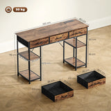 HOMCOM 120cm Computer Desk with Power Outlets, Office Desk Study Table with Fabric Drawers and Storage Shelves, Rustic Brown