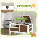 PawHut Wooden Tortoise House, with Shelter, Run, Shelf, Lamp Holder, Tray - Brown