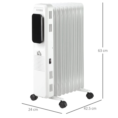 HOMCOM 2000W Oil Filled Radiator, 9 Fin Portable Electric Heater with LED Display, 24H Timer, 3 Heat Settings, Adjustable Thermostat, Safety Cut off, Remote Control, White