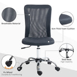 Vinsetto Computer Desk Chair, Mesh Office Chair with Adjustable Height and Swivel Wheels, Armless Study Chair, Dark Grey