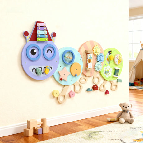 AIYAPLAY Caterpillar Busy Board with 7 Activities, for Nursery, Playroom, Home, for 3+ Years