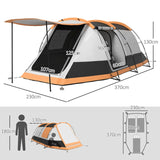 Outsunny Three-Man Camping Tent, with Two Rooms and Porch - Orange