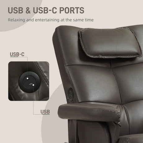 HOMCOM Faux Leather Massage Recliner Chair, with Storage Ottoman - Brown