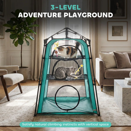 PawHut Cat Tent, 3-Tier Portable Pet Tent for Indoor Outdoor, Cat House with Multi-Door, Carry Bag, Breathable Mesh
