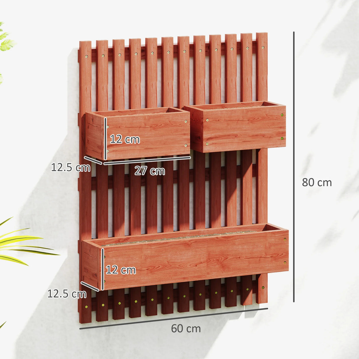 Outsunny Wall-mounted Wooden Garden Planters with Trellis, Drainage Holes and 3 Planter Boxes for Patio, Brown
