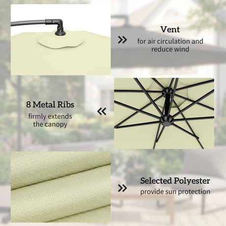 Outsunny 3m Overhanging Cantilever Parasol, with Cross Base - Beige