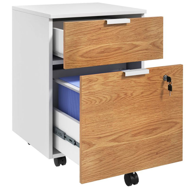 HOMCOM Two-Drawer Lockable Filing Cabinet - Wood Effect