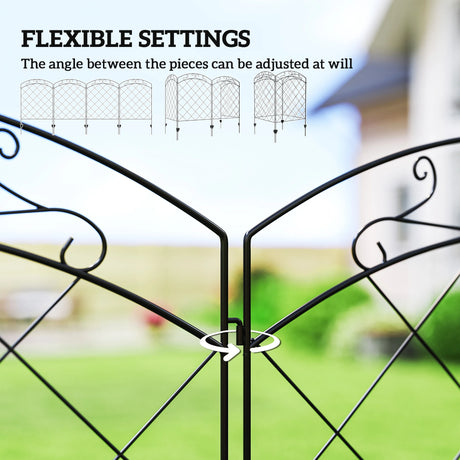 Outsunny Steel Decorative Swirls Outdoor Picket Fence Panels Set of 4, Black