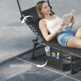 Outsunny Folding Sun Loungers Set of 2 with Canopy, Reclining Sunbed with Cushion, Side Pocket, Carrying Handle, Dark Blue