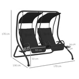 Outsunny Two-Seat Garden Swing Chair, with Protective Canopy - Black